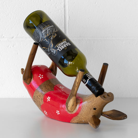 Drunken Red Pig Wooden Wine Bottle Holder Ornament