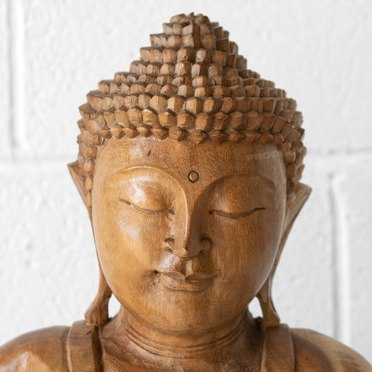 Large Solid Wooden Sitting Buddha Ornament