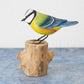 Small Wooden Blue Tit Bird on Perch Ornament