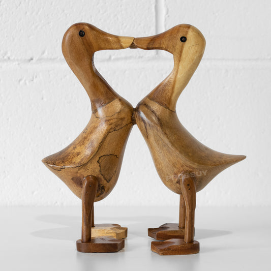 Hand Carved Wooden Kissing Ducks 25cm