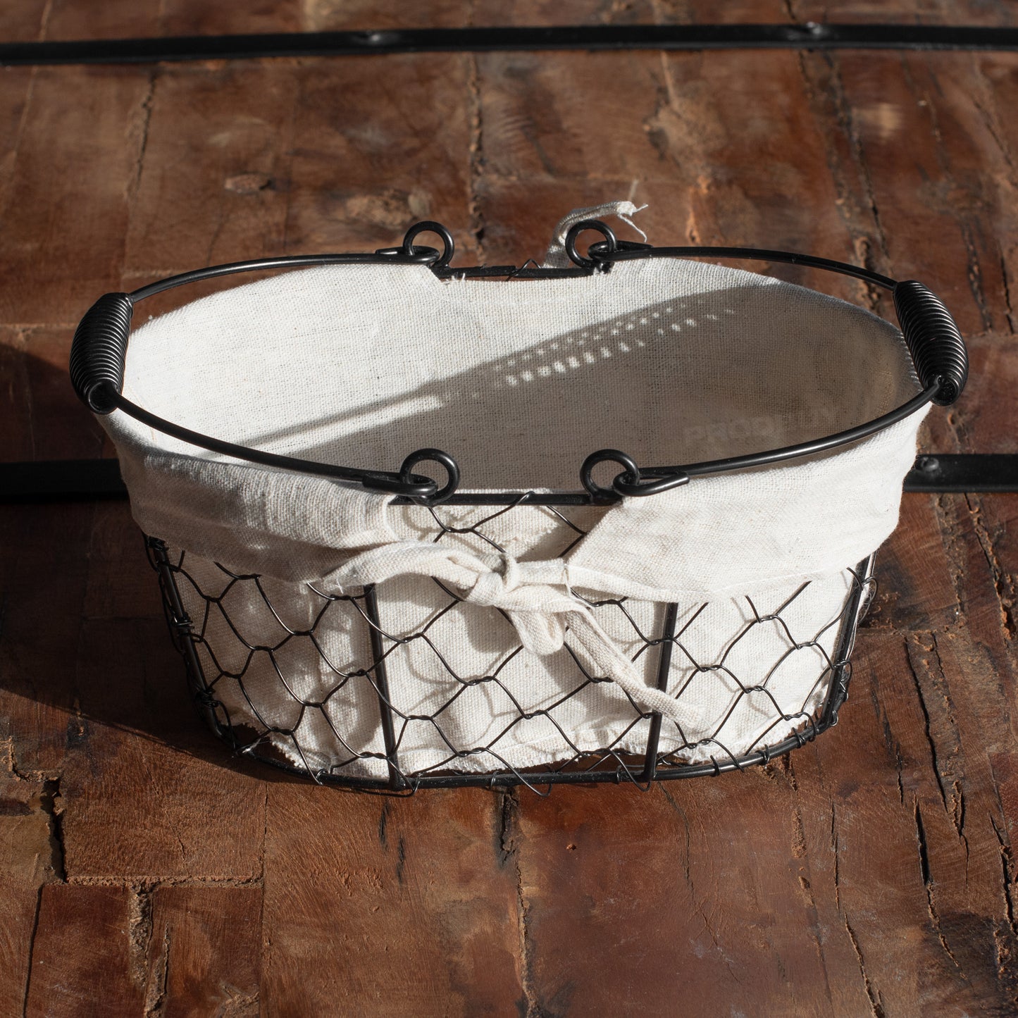 Black Wire 25cm Oval Storage Basket with Lining