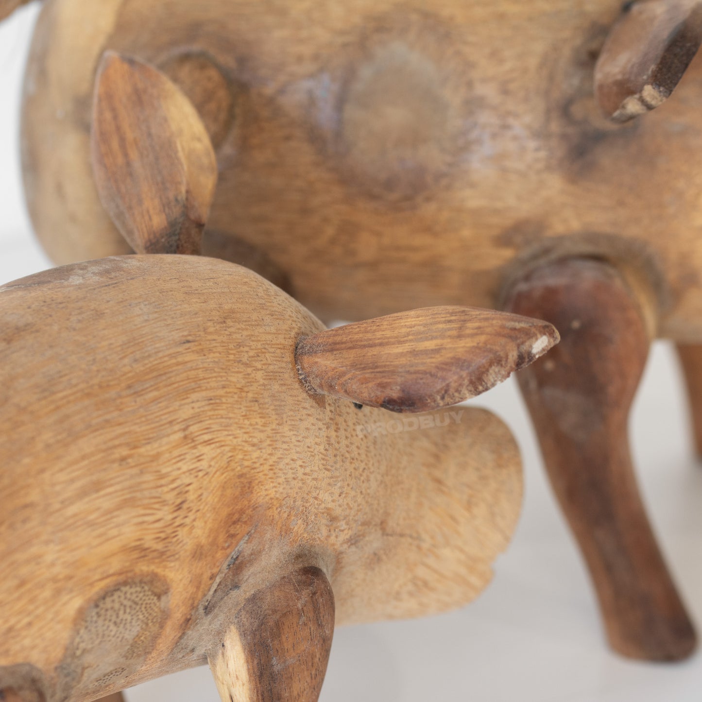 Set of 3 Hand Carved Wooden Pig Ornaments