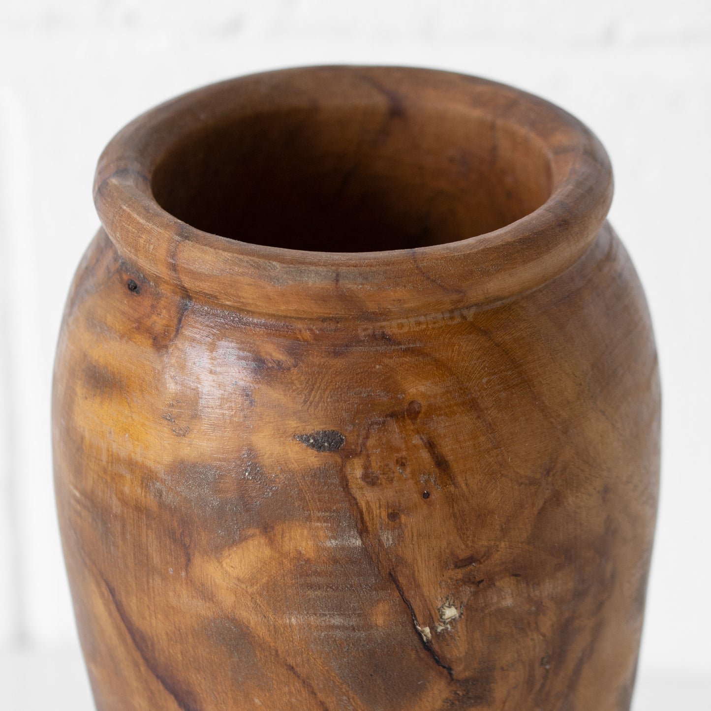 Hand Carved 'Shallow' Vase Teak Root Wood 25cm
