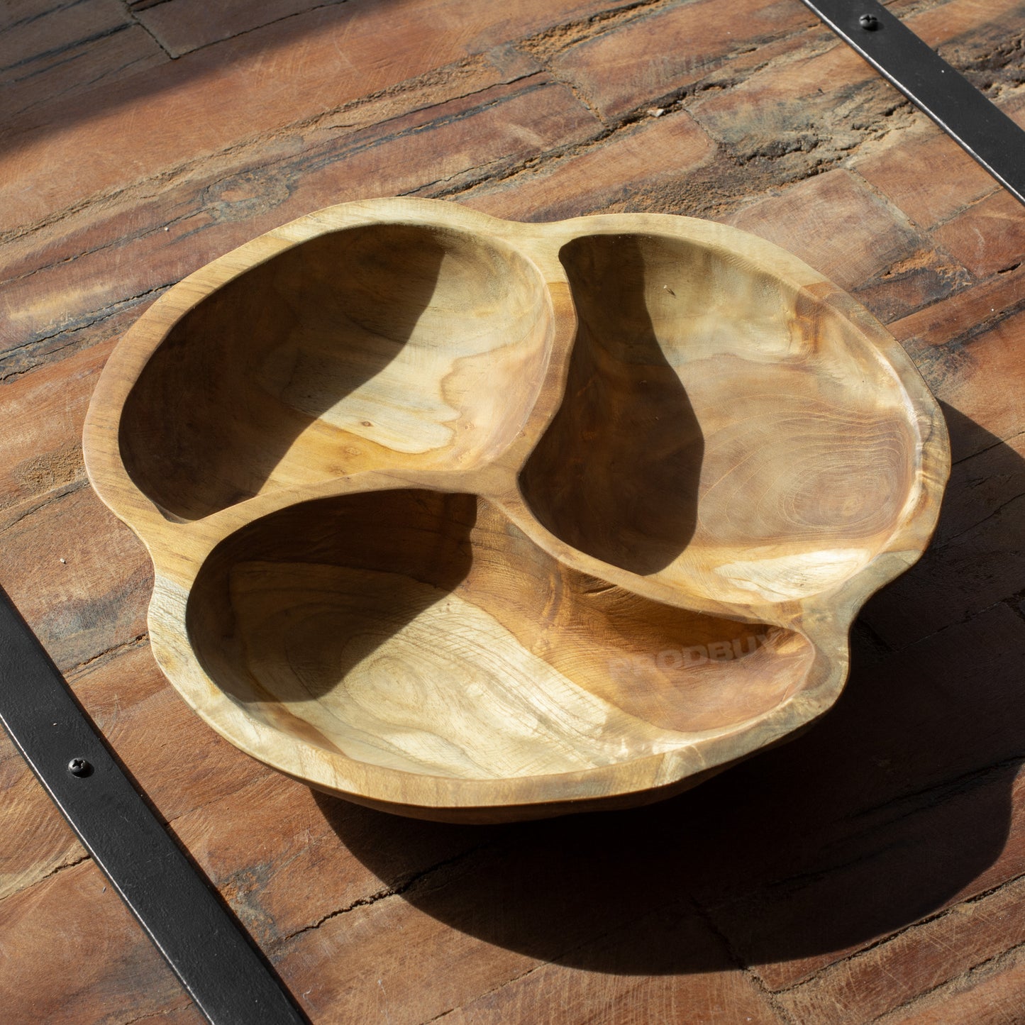 Teak Root Wood 3 Section Hand Carved Serving Bowl