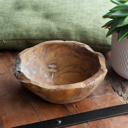 Round Decorative Table Bowl Teak Root Wood 18cm