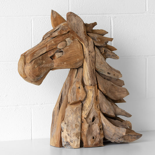 Large 66cm Horse's Head Teak Root Wood Ornament
