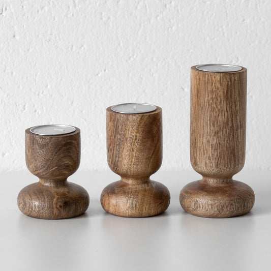 Set of 3 Solid Wooden Tea Light Holders