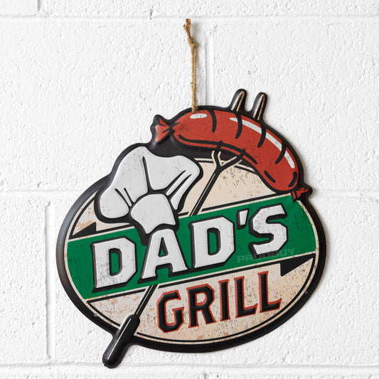 Large 'Dad's Grill' Metal Garden Wall Sign