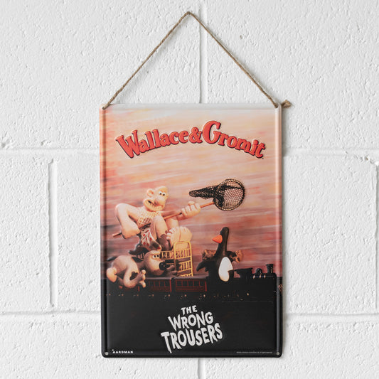 Wallace & Gromit 'The Wrong Trousers' 35cm Metal Wall Sign