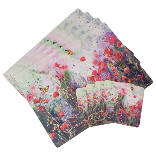 Set of Poppy Field 4 Placemats & 4 Coasters