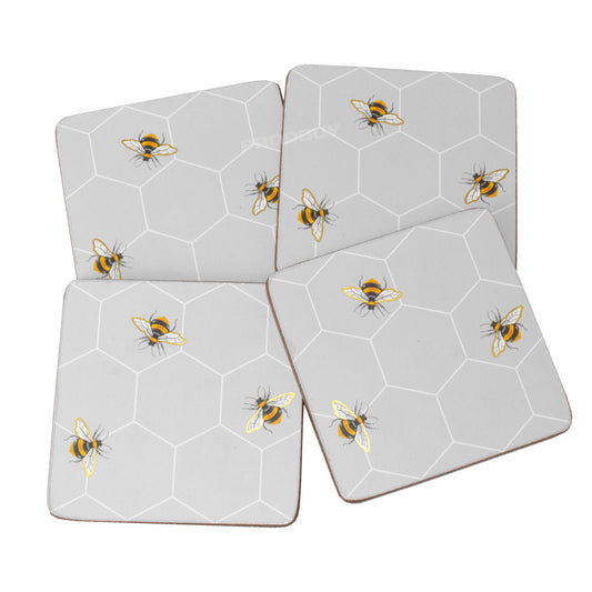 Pack of 4 Grey Busy Bees Coasters