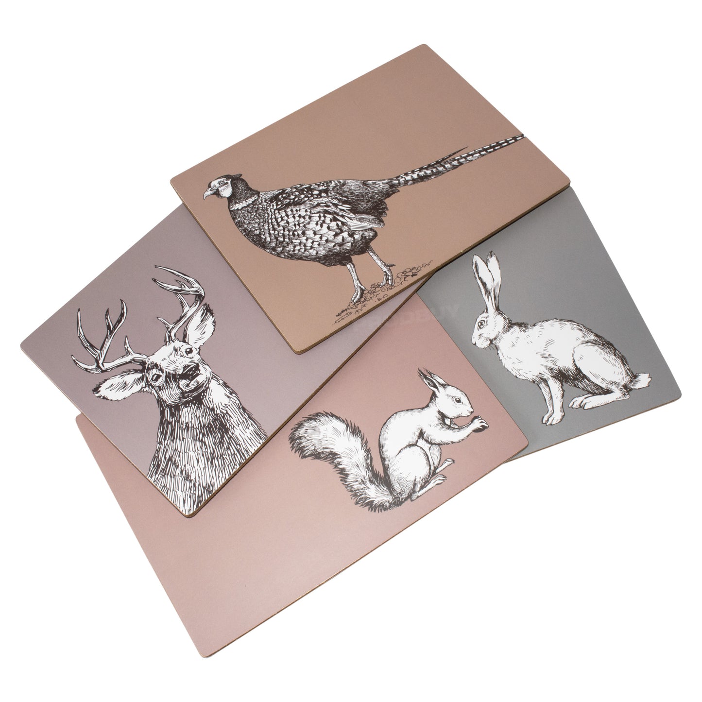 Set of 4 Placemats & 4 Coasters with Woodland Animals