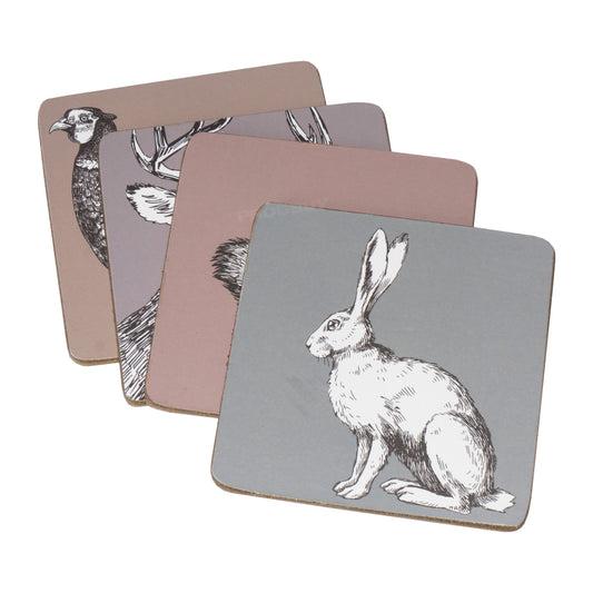 Pack of 4 Coasters with Woodland Animals