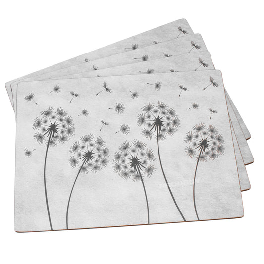 Pack of 4 Placemats with Grey Dandelions