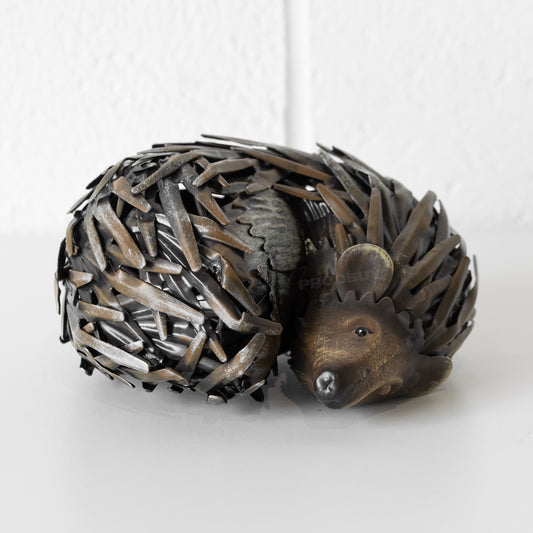 Small Metal Sleeping Hedgehog Garden Ornament