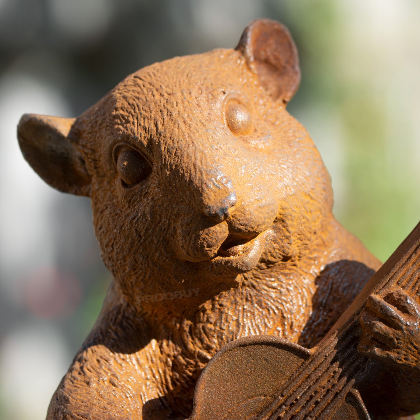 Mouse With Guitar Rusty Cast Iron Garden Ornament