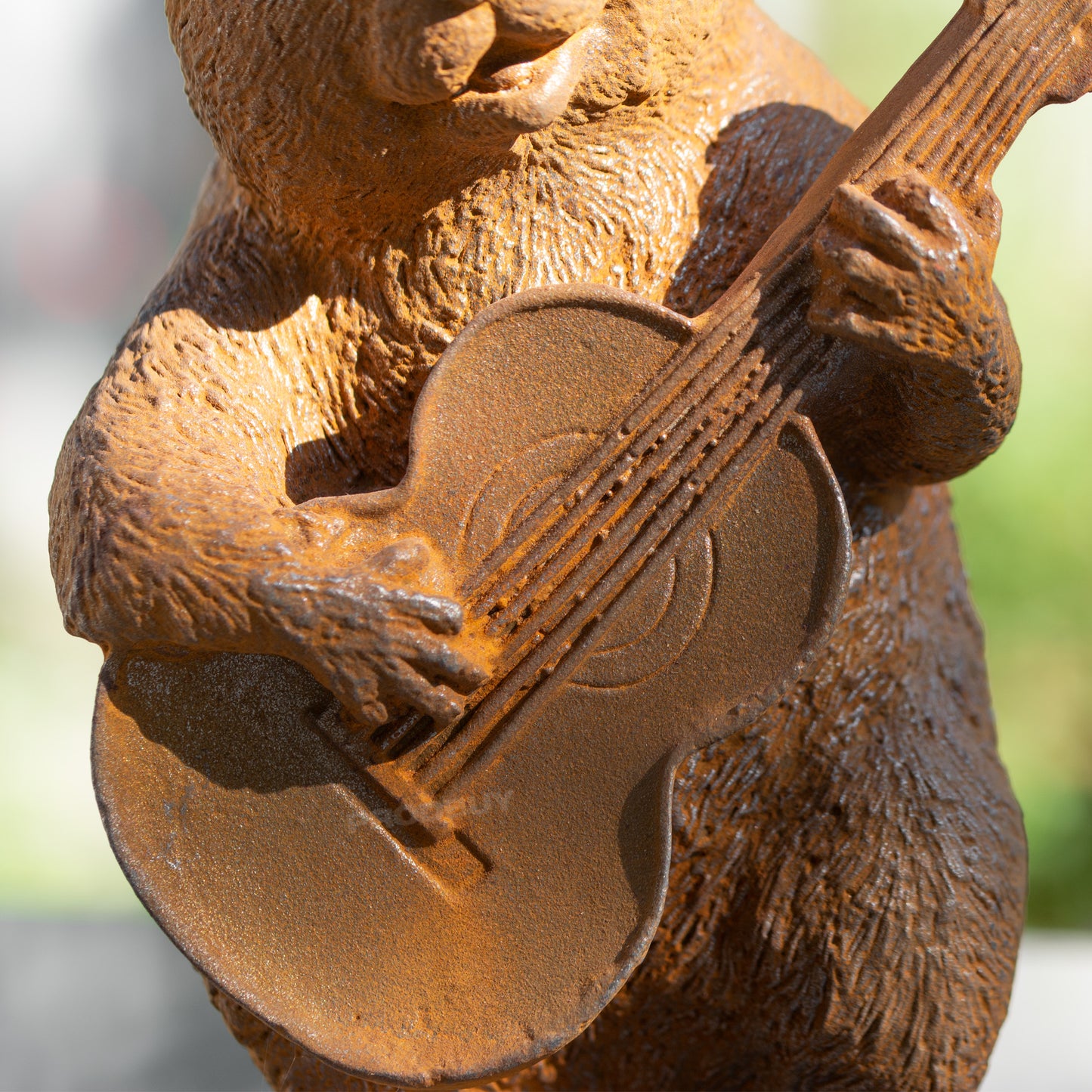 Mouse With Guitar Rusty Cast Iron Garden Ornament