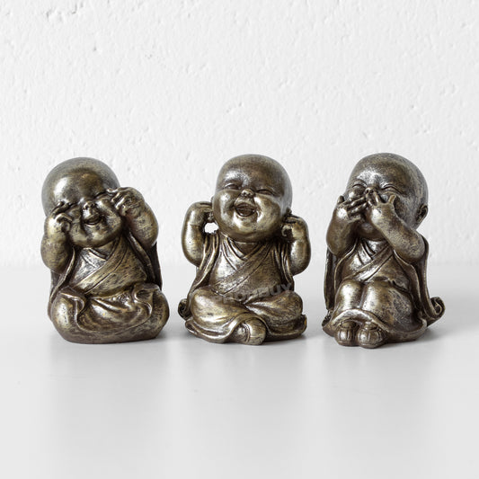 Set of 3 Gold Monk Buddha Ornaments
