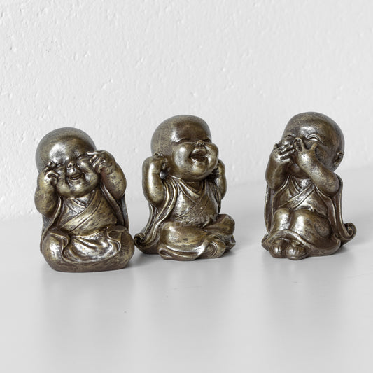 Set of 3 Gold Monk Buddha Ornaments