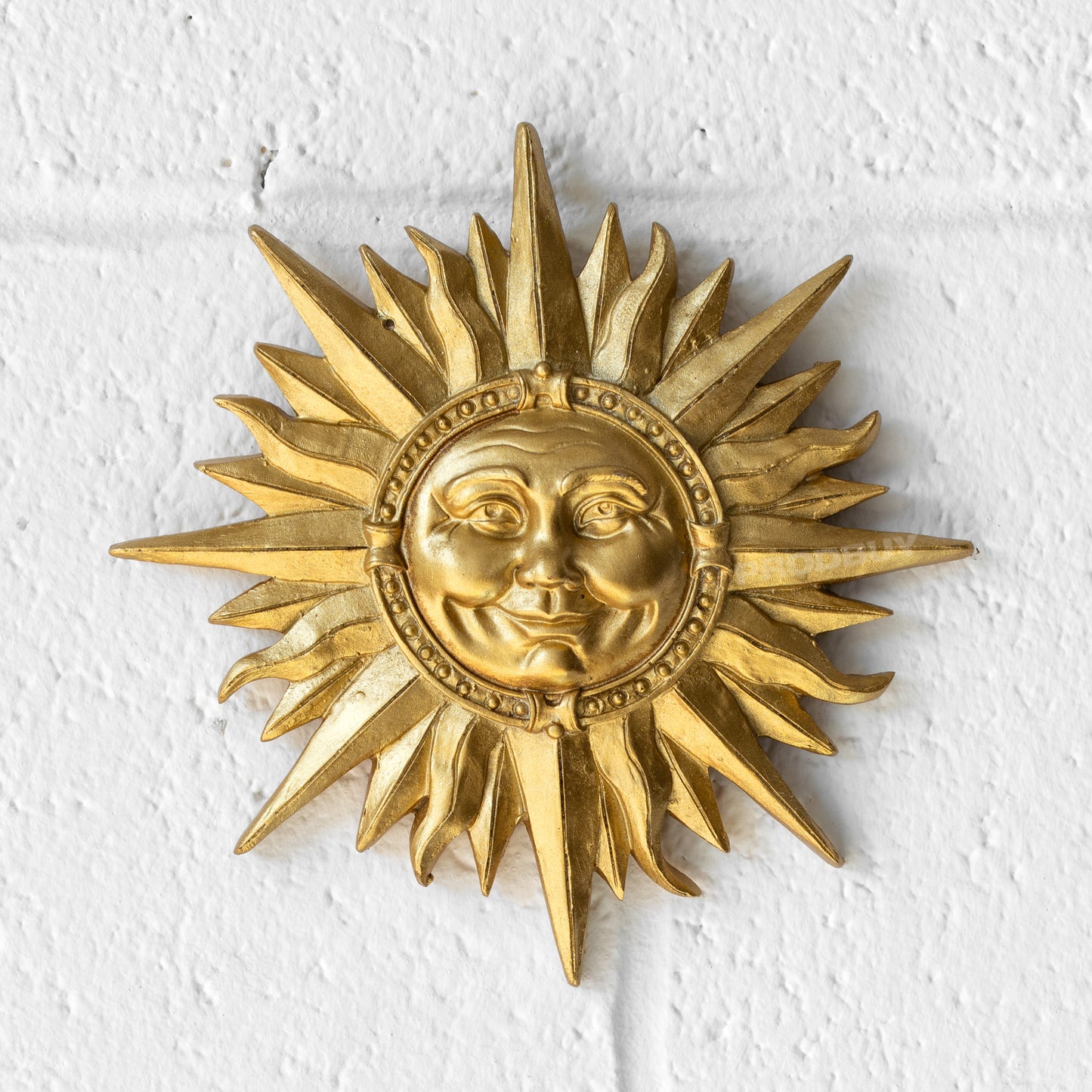 Small Smiling Sun Face Gold Resin Wall Sculpture