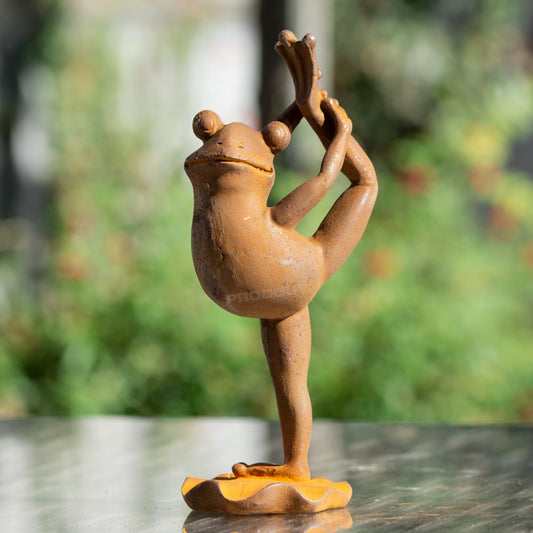 Yoga Frog 'Leg In Air' Rusty Cast Iron Garden Ornament