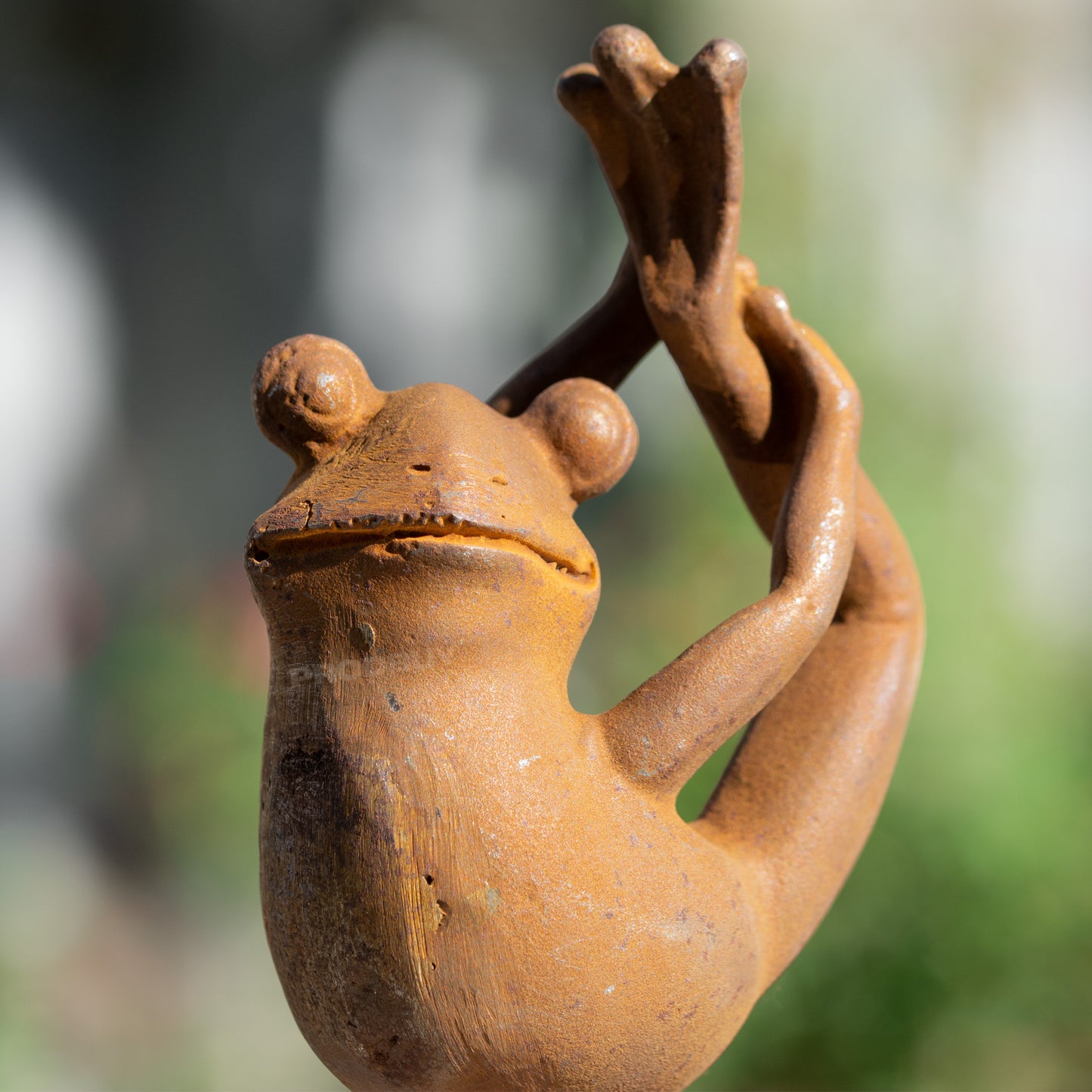 Yoga Frog 'Leg In Air' Rusty Cast Iron Garden Ornament