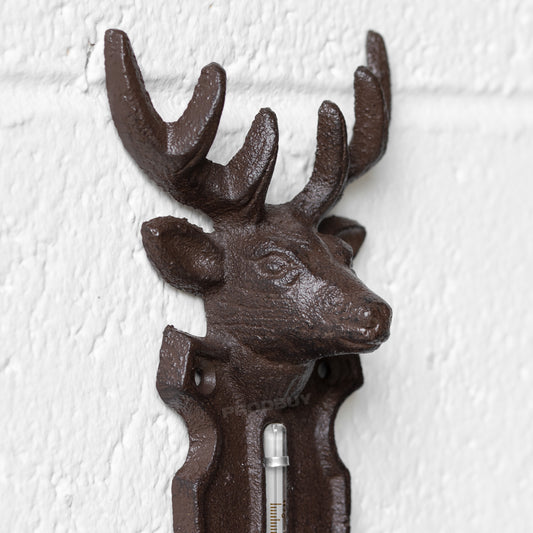 Cast Iron Stag Head Wall Thermometer