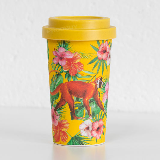 Yellow Floral Monkey Travel Cup
