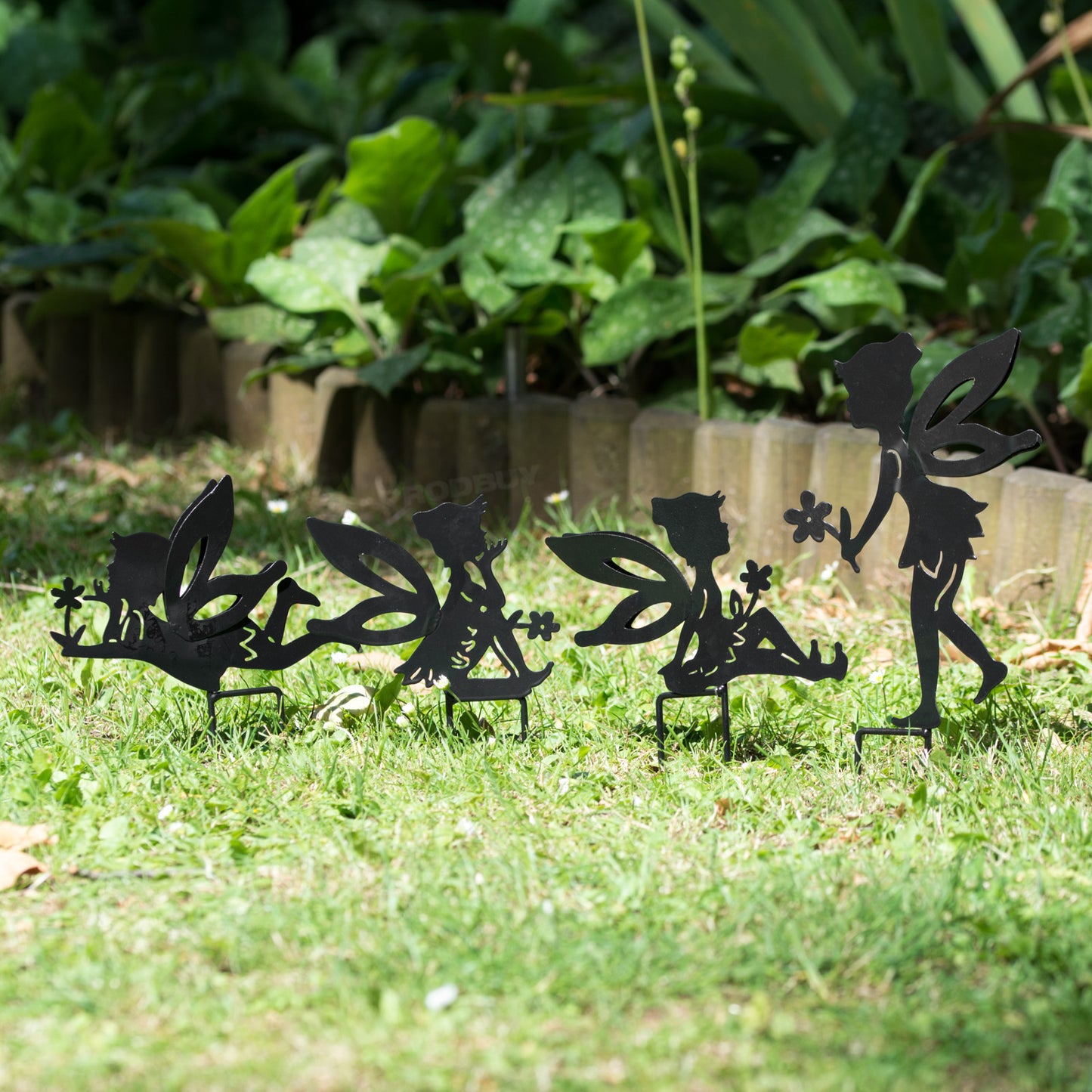 Set of 4 Black Metal Fairy Garden Stake Silhouettes