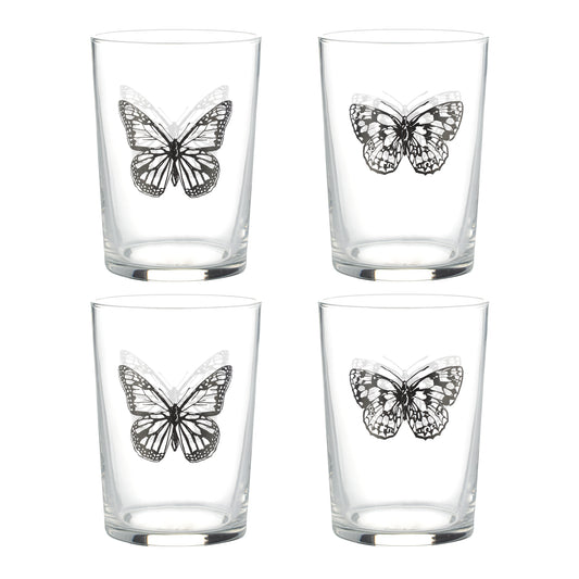 Set of 4 Butterfly Glass High Ball Tumblers Large 520ml