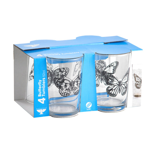 Set of 4 Butterfly Glass High Ball Tumblers Large 520ml