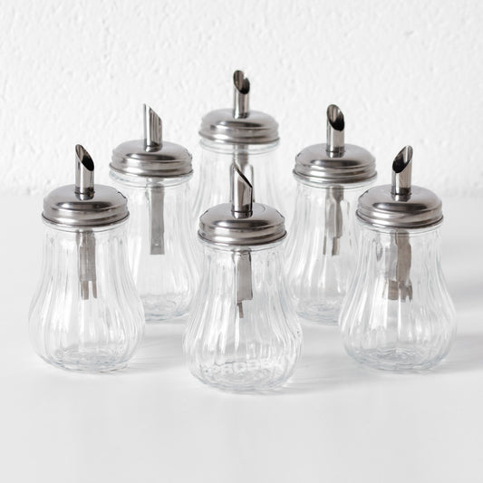 Set of 6 Traditional 200ml Glass Cafe Sugar Pourers