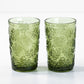 Set of 2 Floral Green Glass High Ball Tumblers