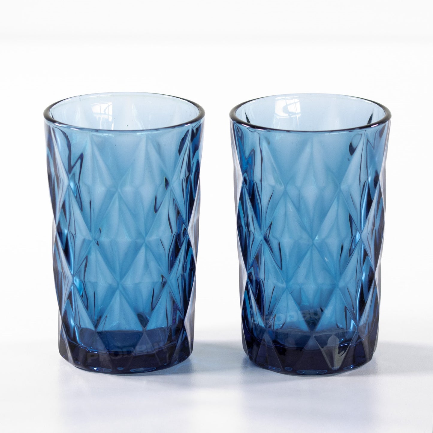 Set of 2 Thick Blue Glass Drinking Tumbler Glasses