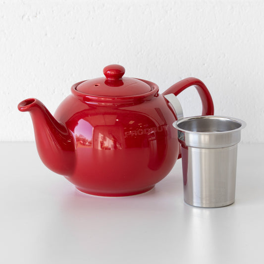 Red 1 Litre Ceramic Teapot & Infuser Basket