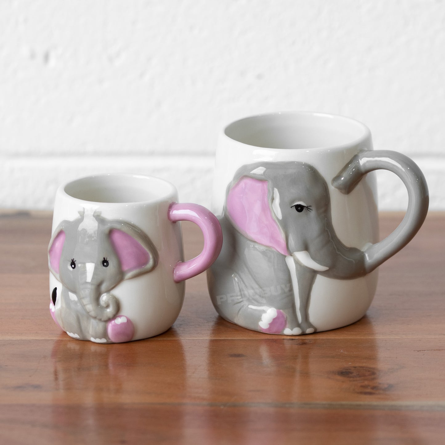 Set of 2 Elephant Mugs Small & Large Gift Cups