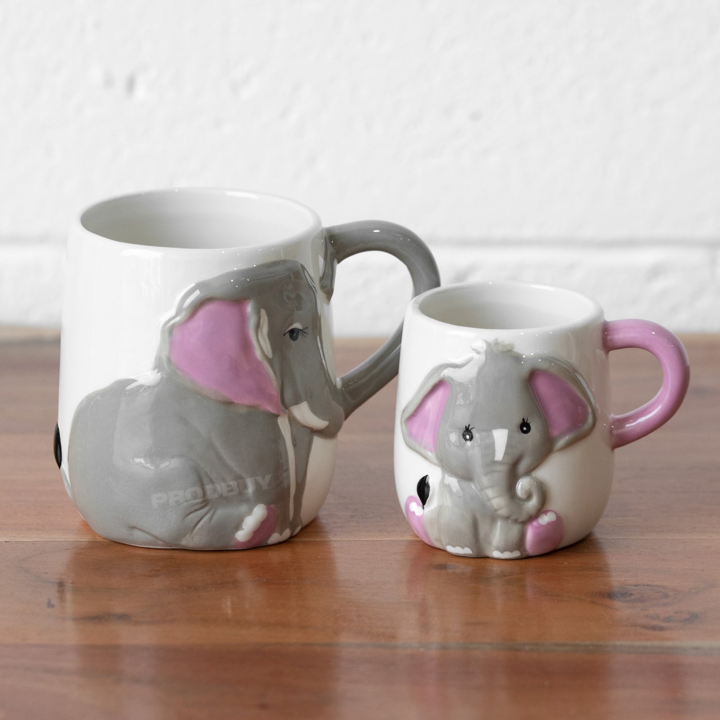 Set of 2 Elephant Mugs Small & Large Gift Cups