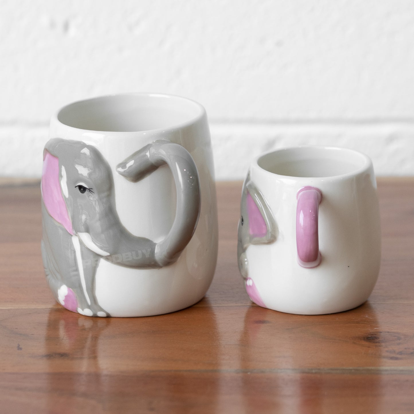 Set of 2 Elephant Mugs Small & Large Gift Cups