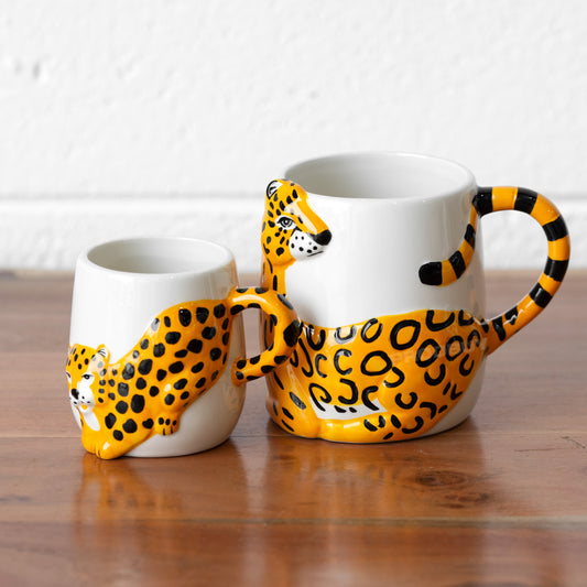 Set of 2 Cheetah Mugs Small & Large Gift Cups