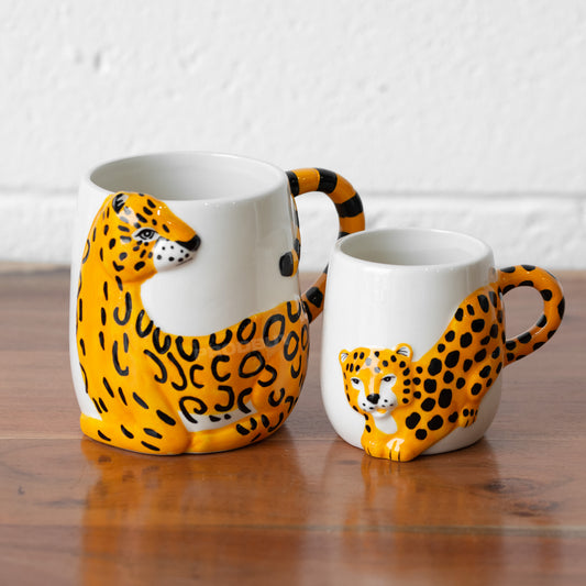 Set of 2 Cheetah Mugs Small & Large Gift Cups