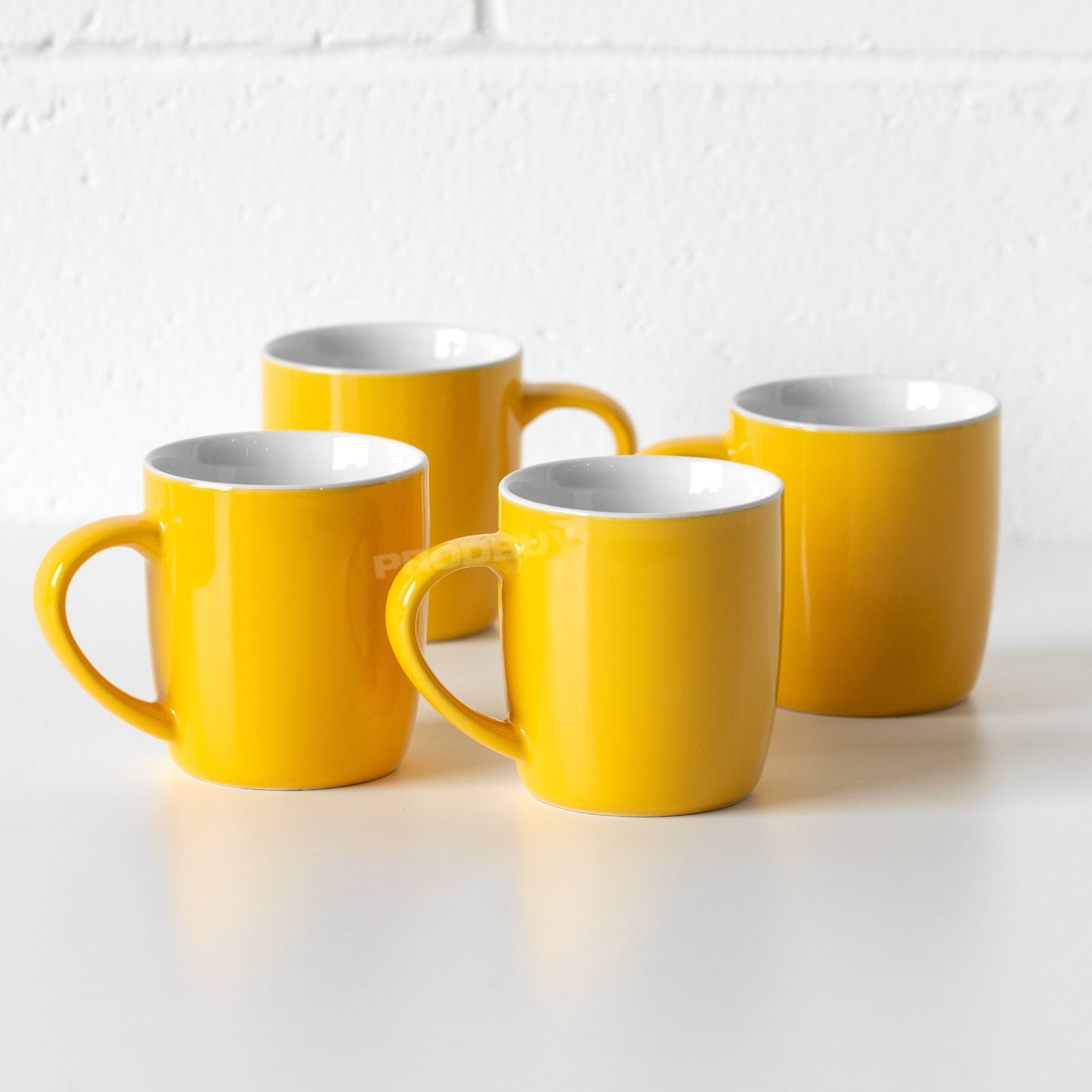 Set of 4 Yellow Stoneware 10oz Coffee Mugs