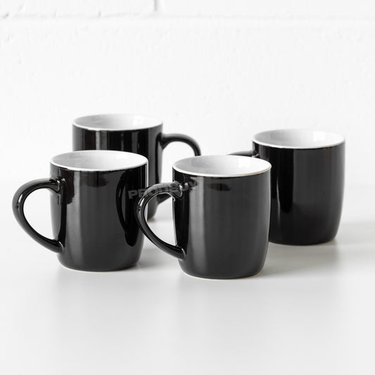Set of 4 Black Stoneware 10oz Coffee Mugs
