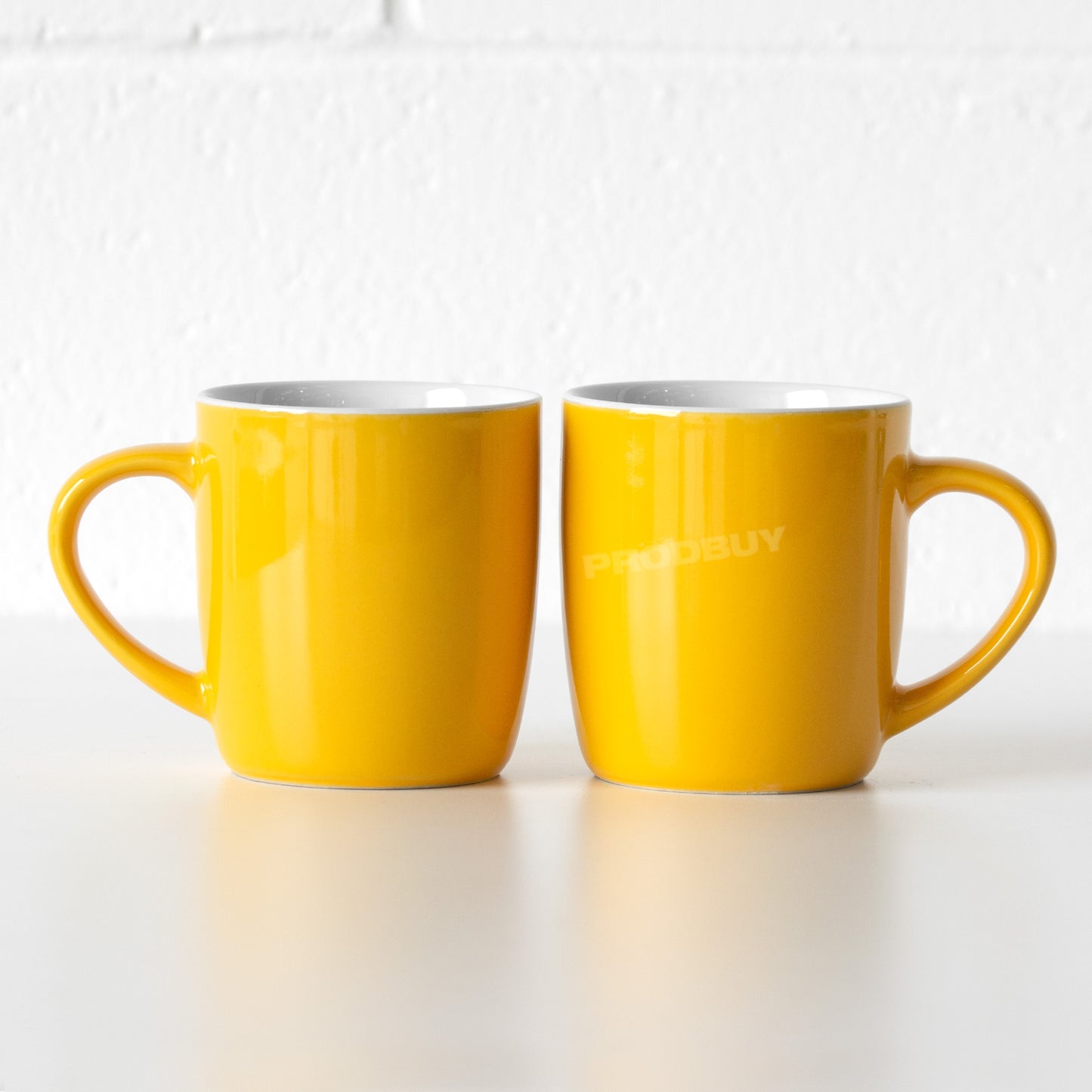 Set of 4 Yellow Stoneware 10oz Coffee Mugs