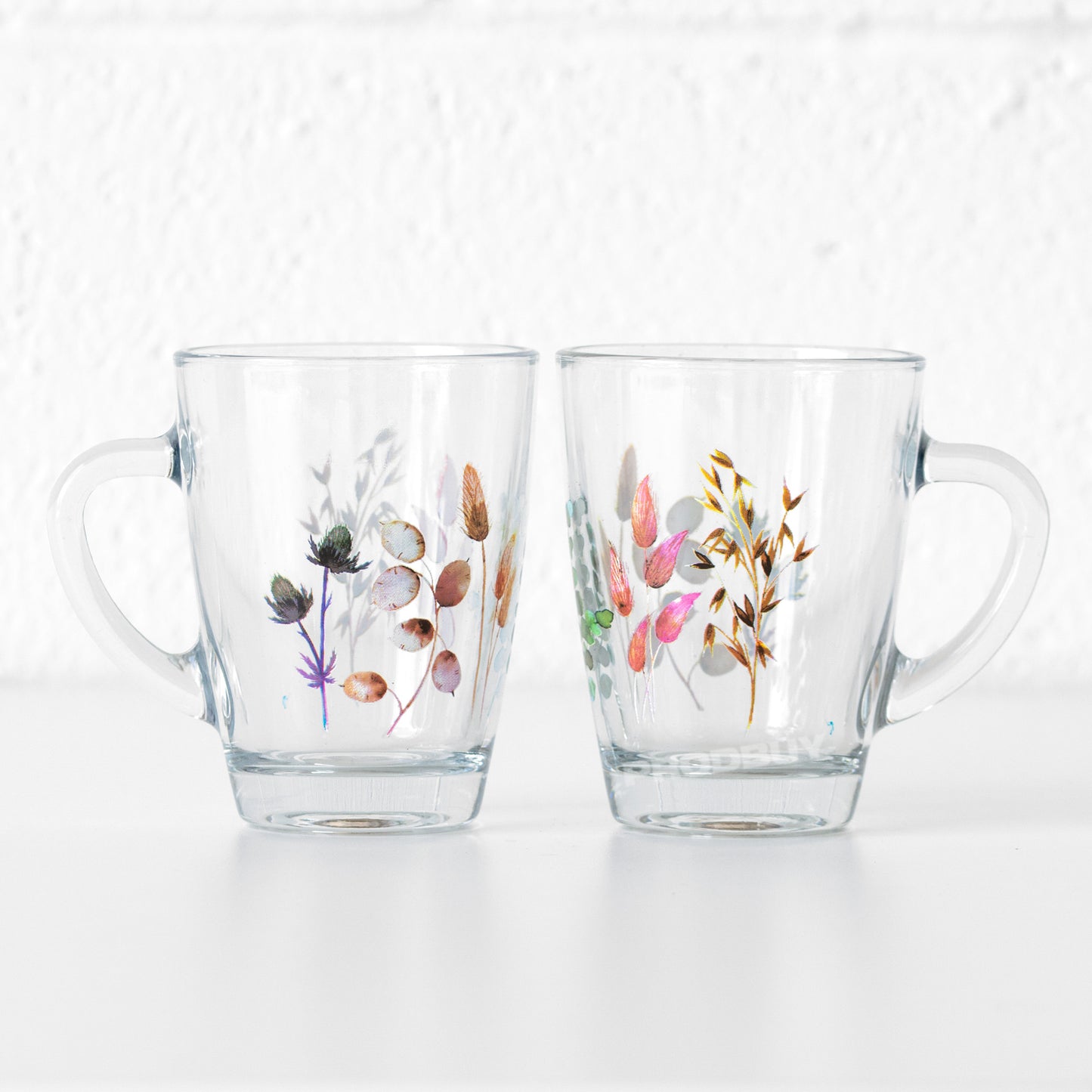 Set of 2 Floral Meadow Latte Glasses 250ml