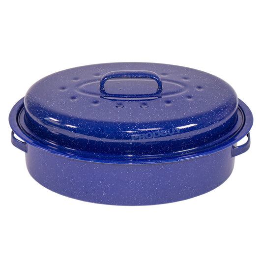 Large Blue 4.5 Litre Oval Self Basting Enamel Roasting Tin