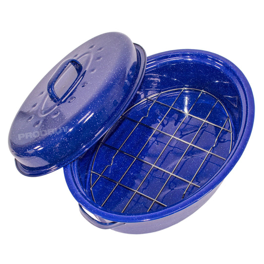 Large Blue 4.5 Litre Oval Self Basting Enamel Roasting Tin