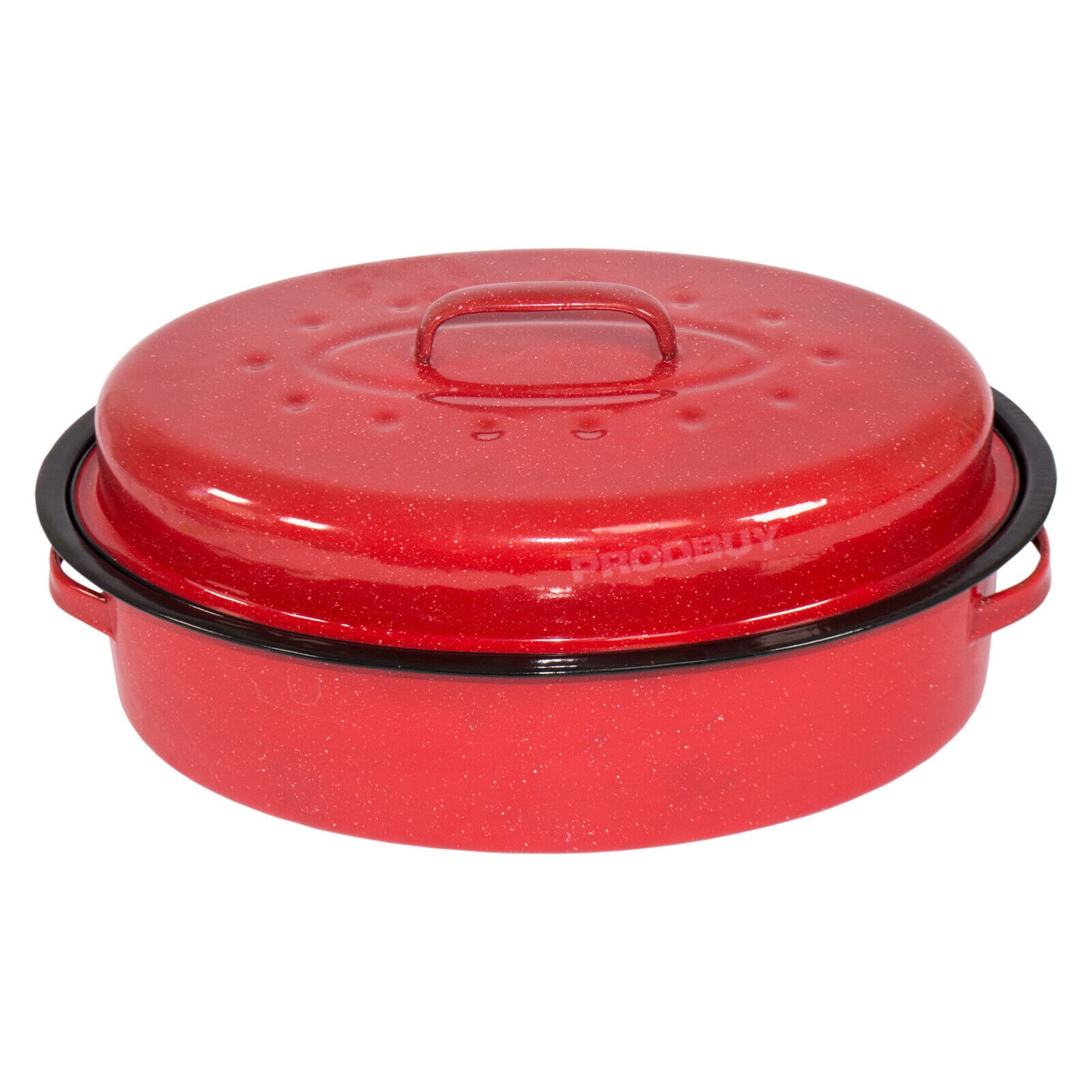Large Red 4.5 Litre Oval Self Basting Enamel Roasting Tin