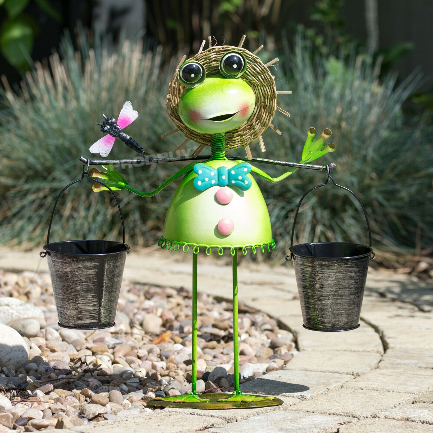 Frog with Buckets Metal Garden Lawn Ornament Statue Figurine Sculpture Planter