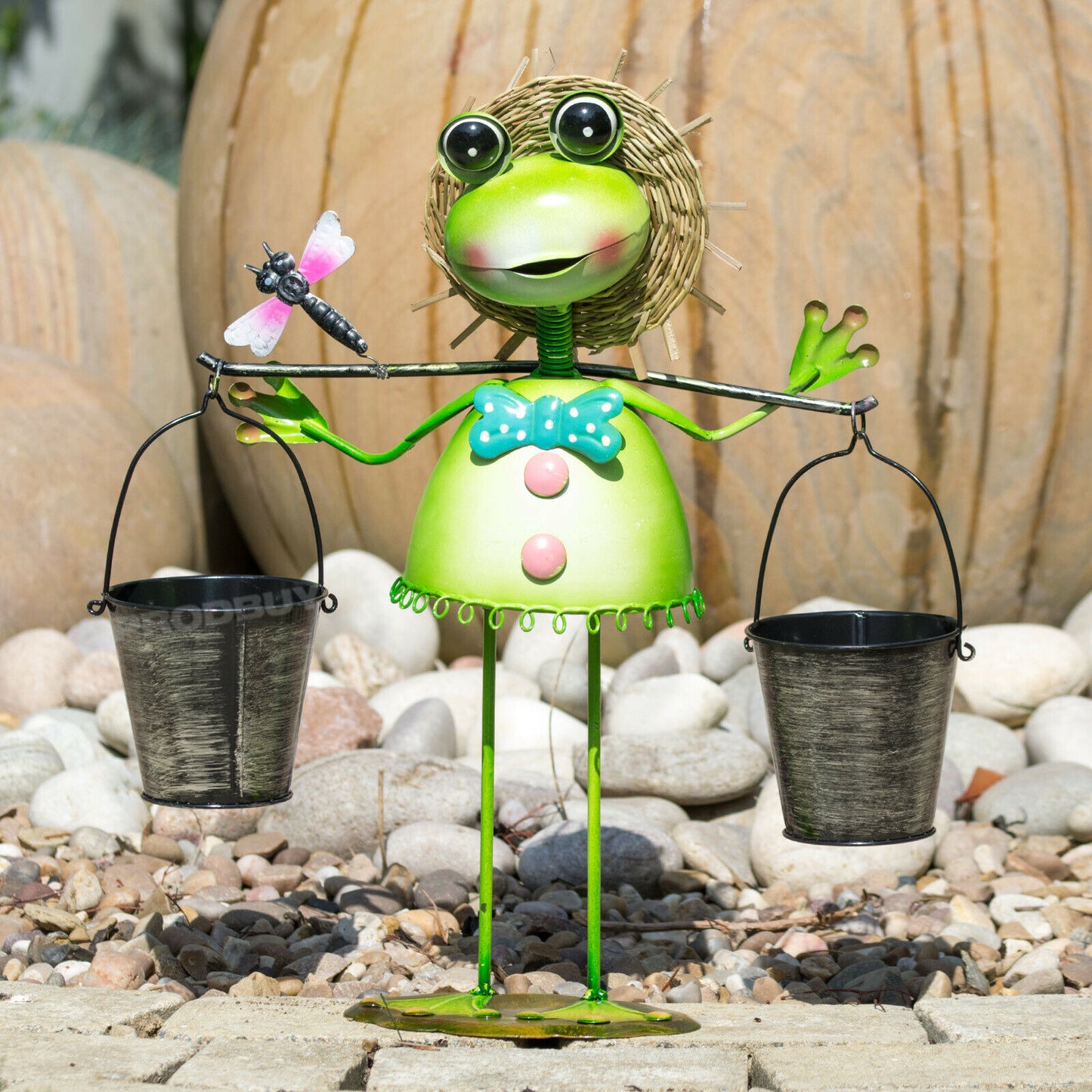 Frog with Buckets Metal Garden Lawn Ornament Statue Figurine Sculpture Planter