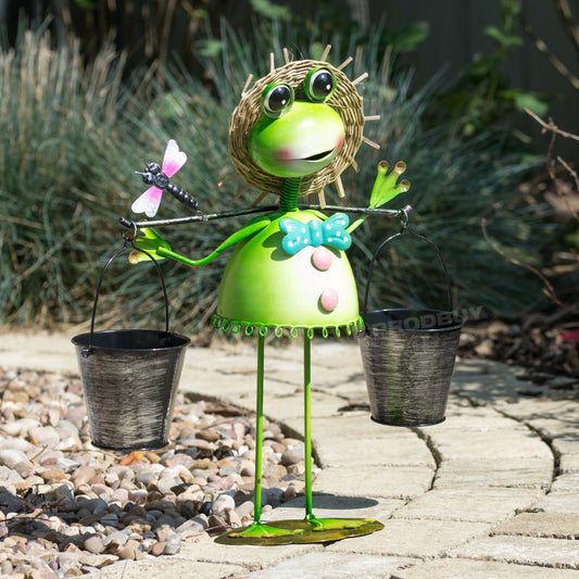 Frog with Buckets Metal Garden Lawn Ornament Statue Figurine Sculpture Planter